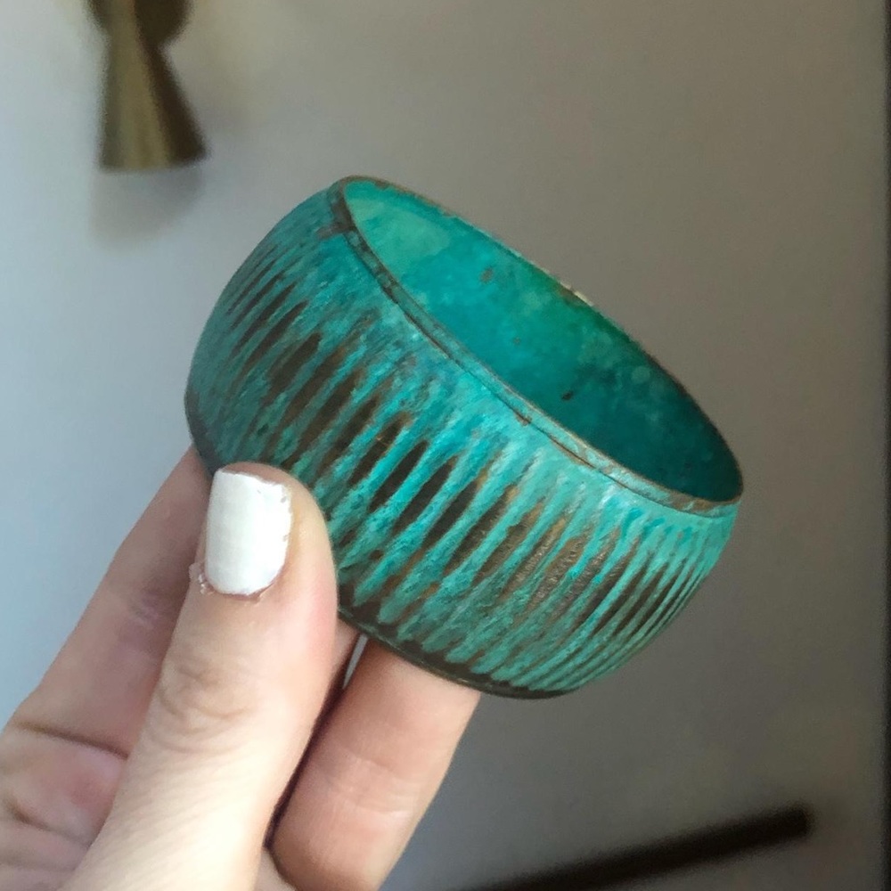 80s Art Deco Tarnished Look Turquoise Bangle